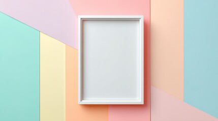 Empty white frame on pastel colored background. High quality