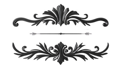 Elegant black ornate scrollwork with central arrow divider on white background