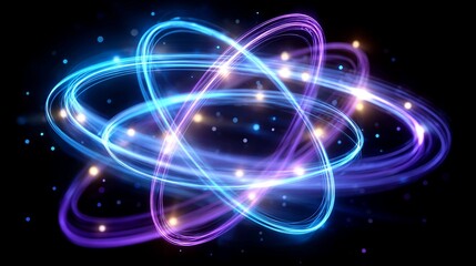 Abstract glowing blue and purple energy orbits in dark space