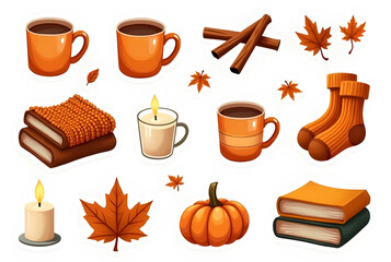 Hand drawn style of a Pumpkin Spice Cozy Elements Set