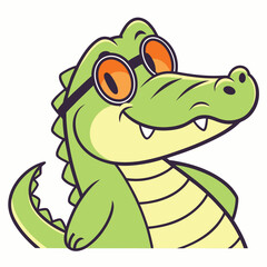 Naklejka premium Cartoon Alligator Wearing Sunglasses Smiling eyewear