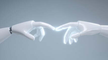 Futuristic robot hands reaching towards each other