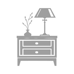 Illustration of Nightstand with Lamp and Decorative Vase