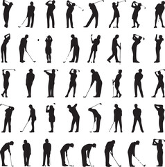 Fototapeta premium Golfer Swinging Club Silhouette DesignPerfect Golf Shot Vector IllustrationGolfer on Fairway Silhouette SceneGolf Swing in Motion Silhouette ArtProfessional Golfer Pose Vector