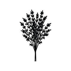 Fototapeta premium Stylized black silhouette of a leafy tree or shrub against white background