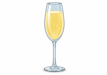 Sparkling Champagne in a Flute Glass, Isolated on White Background, Celebration Drink