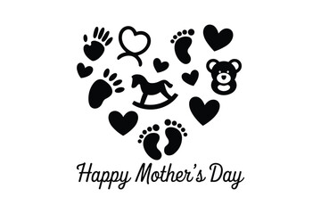 Fototapeta premium Baby footprints hearts teddy bear rocking horse vector