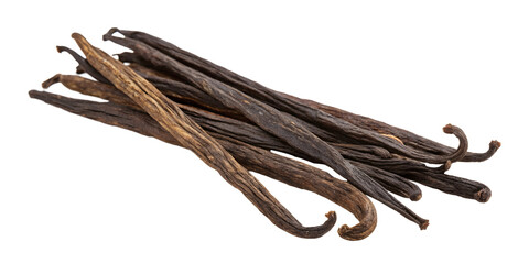 Dried vanilla pods isolated on transparent background