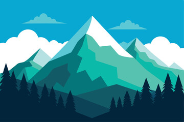 Naklejka premium Majestic Mountain Landscape Green Peaks and Pine Forest Illustration