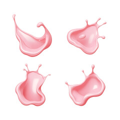 Four dynamic pink liquid splashes frozen in motion isolated on transparent background