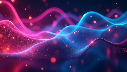 Abstract waves with glowing particles, illuminating a futuristic technological design