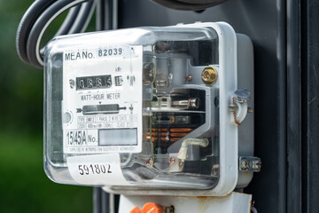 Electric measuring power meter for energy cost at home and office.