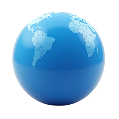 Stylized blue globe with continents and country borders isolated on transparent background