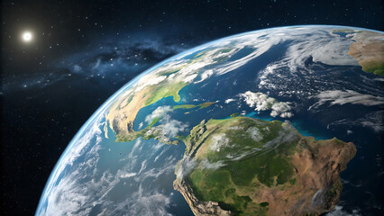 Obraz premium The Earth from Orbit A Stunning View of Continents Oceans and Atmosphere in a Photorealistic Rendition