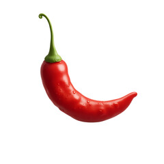 Single red chili pepper with water droplets isolated on transparent background