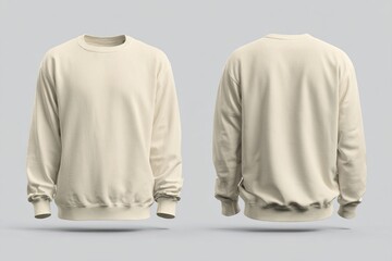 Front and back view of a plain off-white crew neck sweatshirt. High quality