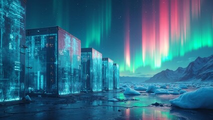 Obraz premium Art Scene of Aurora Ice City