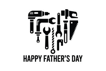 Heart shape formed by tools with happy fathers day text wrench drill