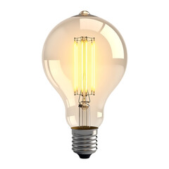 Vintage edison led filament light bulb with warm yellow glow isolated on transparent background