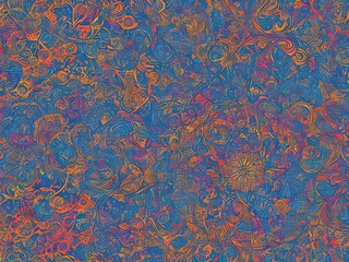 Abstract Floral Pattern in Blue, Orange, and Pink Seamless textile design ornate with intricate