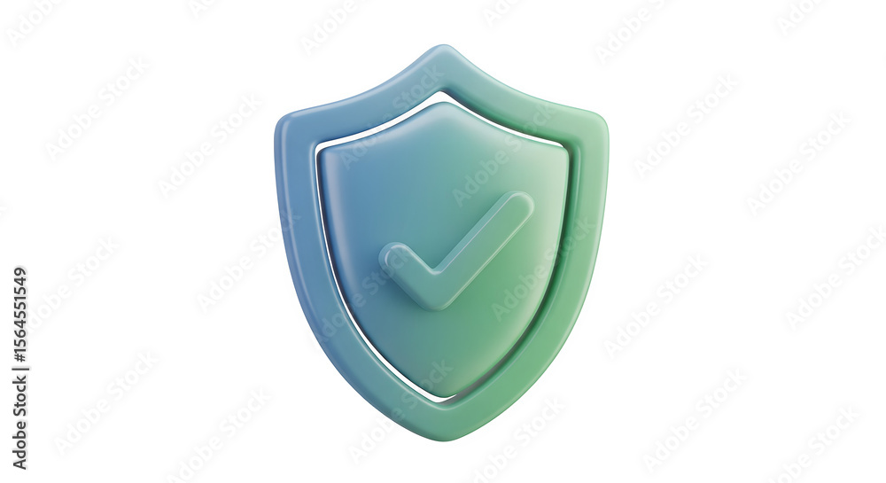 Fototapete Shield with checkmark 3d rendered, isolated on transparent background