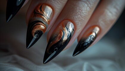 nail art paintings on women's nails, beautiful nail decorations, nail painting works, nail art with false nails