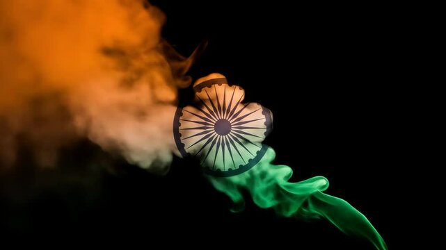 India Flag: Saffron, White, Green Smoke Trails Dynamically Reveal Ashoka Chakra