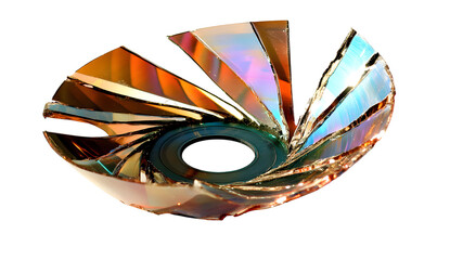 Abstract iridescent cd shards artwork with black background creating unique pattern