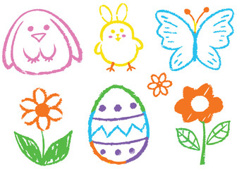 Easter set with eggs, flowers, and butterflies, a cute spring holiday design