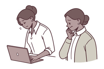 A woman experiences contrasting emotions while working on her laptop and talking on the phone showing a shift from distress to happiness