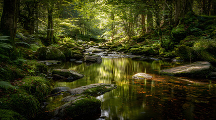 Whispering Waters: A Tranquil Stream Meanders Through an Enchanted Forest