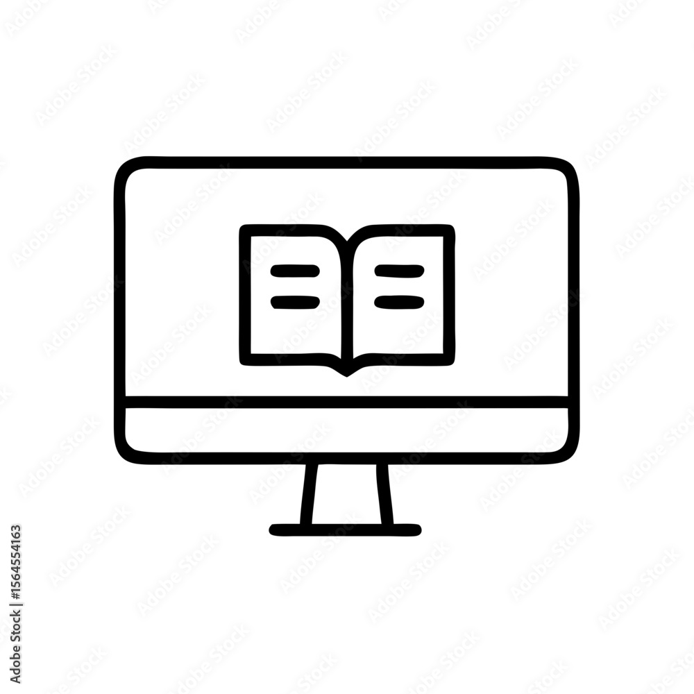 Fototapete E-learning monitor displaying an open book in a minimalist design  