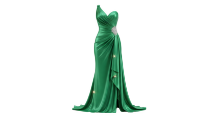 Emerald Green Evening Gown, isolated on transparent background