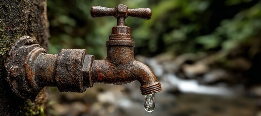 Rusty metal water. faucet Generative AI technology.