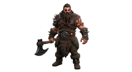 Dwarf Warrior with Axe 3d rendered, isolated on transparent background