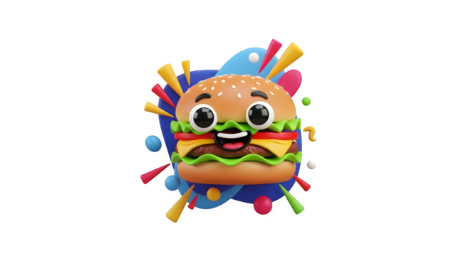 Cute Cartoon Hamburger, isolated on transparent background