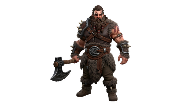 Dwarf Warrior with Axe 3d rendered, isolated on transparent background