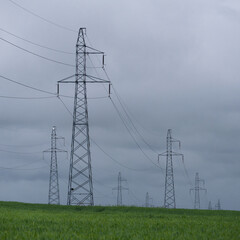 POWER ENGINEERING - High-voltage line fastened on a great tower truss