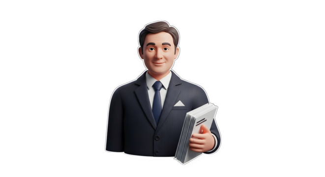 Business professional with documents 3d style, isolated on a transparent background, isolated on transparent background
