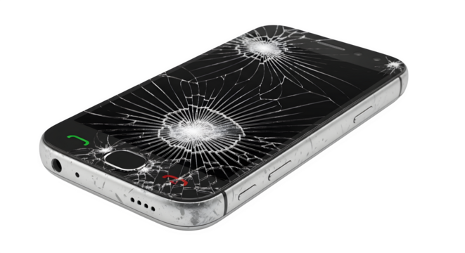 Cracked smartphone screen, isolated on transparent background - Powered by Adobe