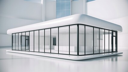 Obraz premium Modern Minimalist Architecture, Glass-Walled Structure in a Clean White Environment