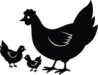  happy mother hen walking with her cute little children silhouette vector illustration.