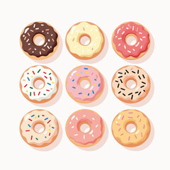 Obraz premium Pastel donuts flat illustration on bright backdrop, perfect for presentations needing backgrounds with copy space.