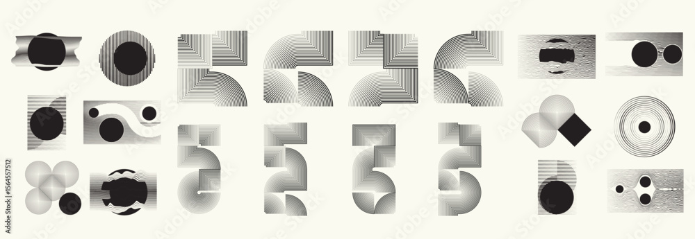 Poster collection of vector design elements. set of logos with lines, stripes and circles. various forms of