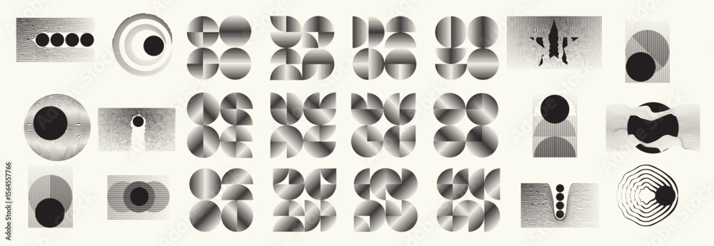 Poster collection of vector design elements. set of logos with lines, stripes and circles. various forms of