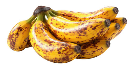 Illustration of bunch of spotted bananas isolated on transparent background