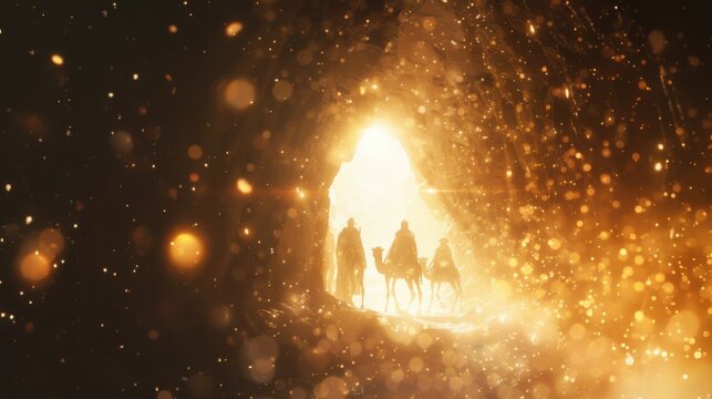 Three wise man go on camels, Christmas background