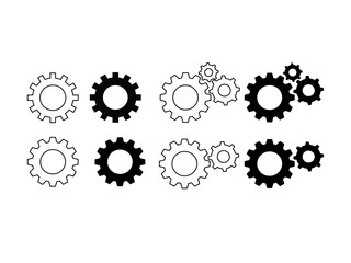 Gear icon vector set. Mechanics icon vector set. Engineering symbol or logo. Gears icons vector pack in black. Silhouette. Setting icon set. Setting, cogwheel, gear icon element set - Vector
