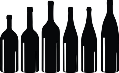 wine bottles of varying sizes silhouette vector