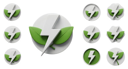 Obraz premium Green Energy Icons 3d rendered, isolated on transparent background